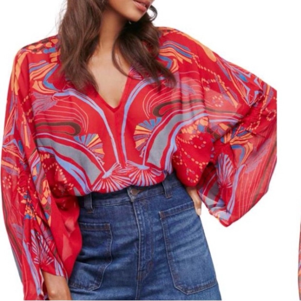 Free People Beneath The Sea Sheer Shell Blouse Large Red